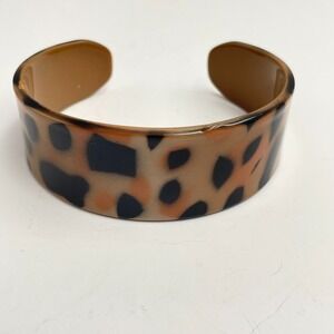 Vintage 80s Tortoise Acrylic Cuff Bracelet Brown Leopard Print Bangle Jewelry